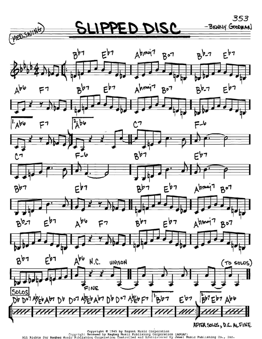 Slipped Disc by Benny Goodman - C Instrument - Digital Sheet