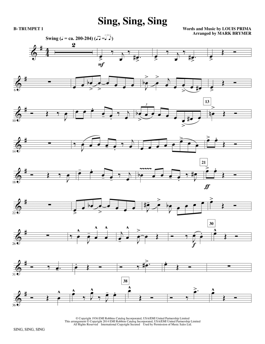 Sing Sing Sing Bb Trumpet 1 by Mark A. Brymer Choir Digital Sheet Music Sheet Music Plus
