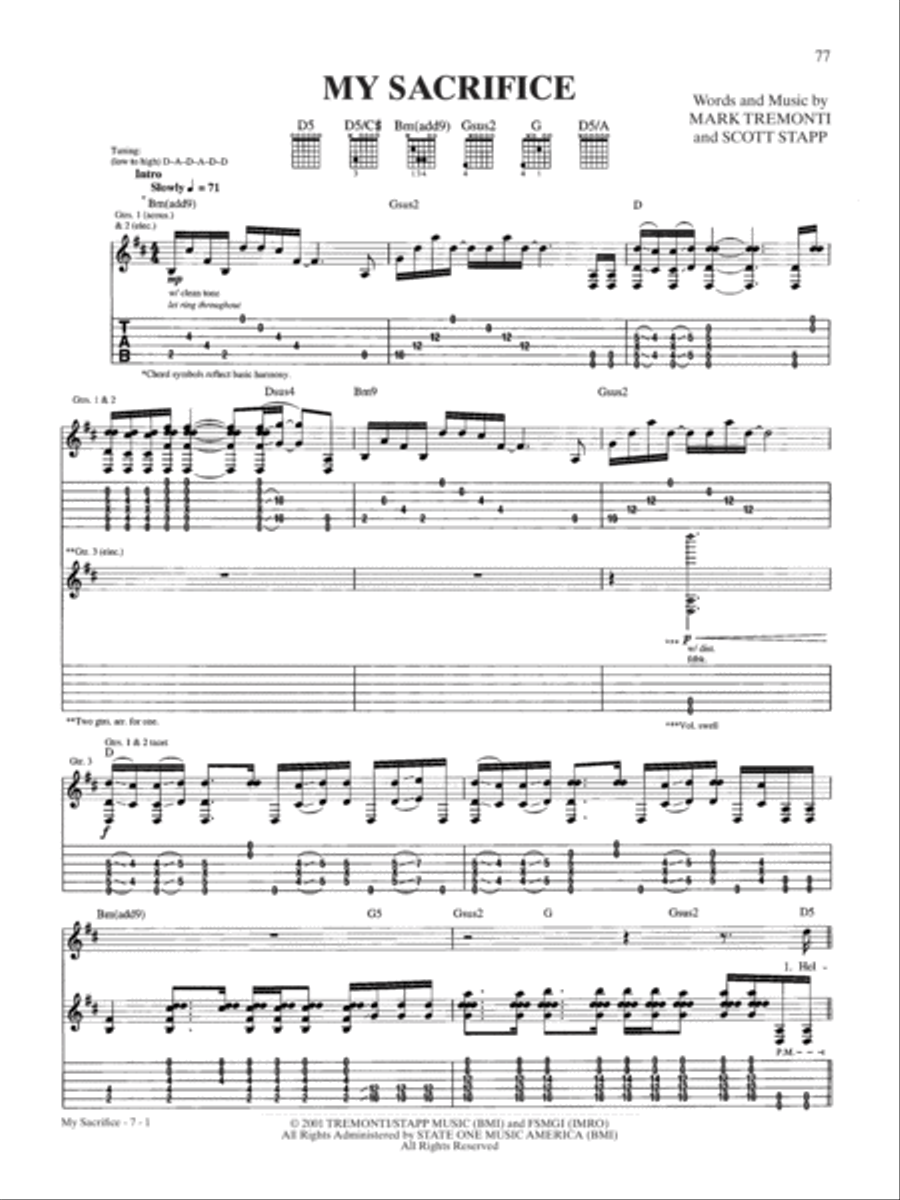 My Sacrifice by Creed - Electric Guitar - Digital Sheet Music