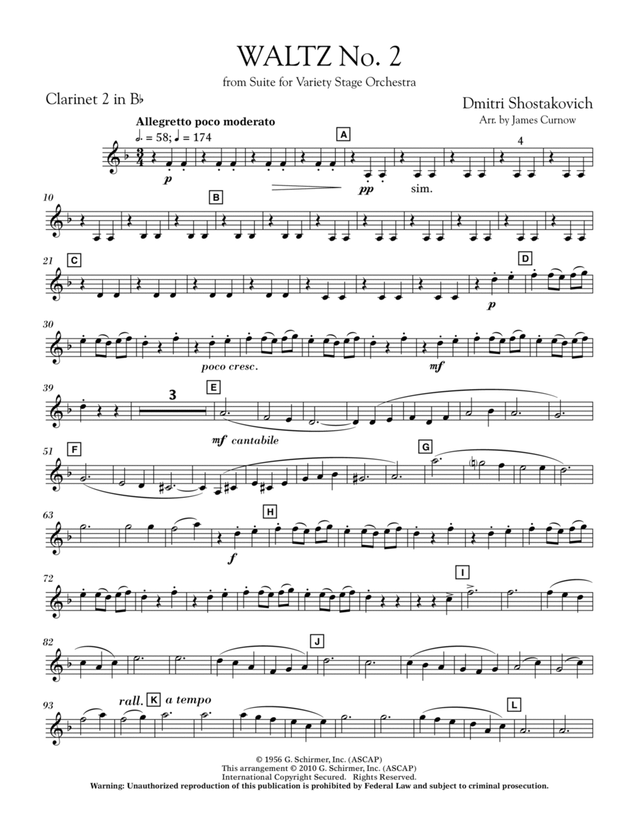 Waltz No. 2 (from Suite For Variety Stage Orchestra) Bb 2 by