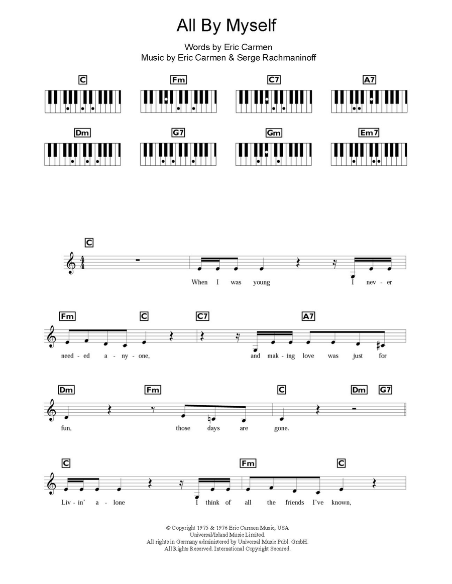 All By Myself by Celine Dion Piano Digital Sheet Music Sheet