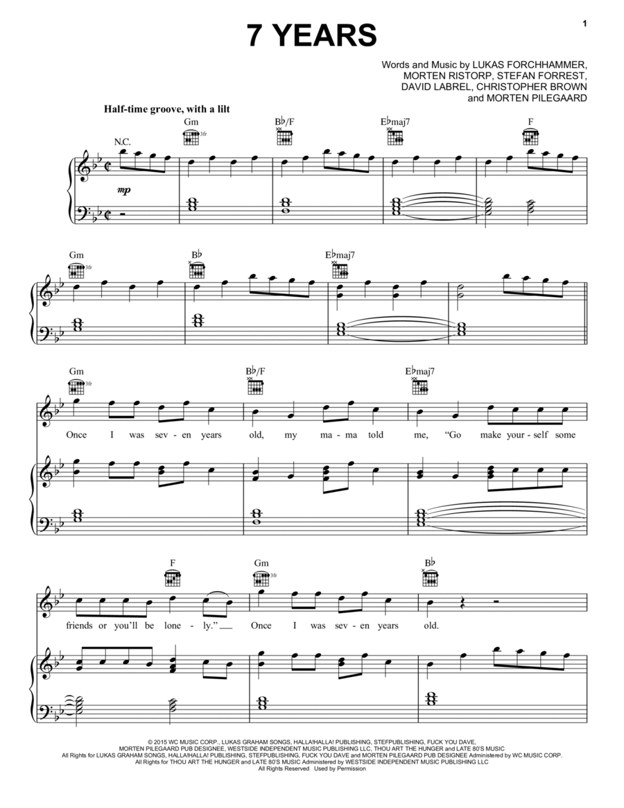 7 Years Sheet Music | Lukas Graham | Super Easy Piano