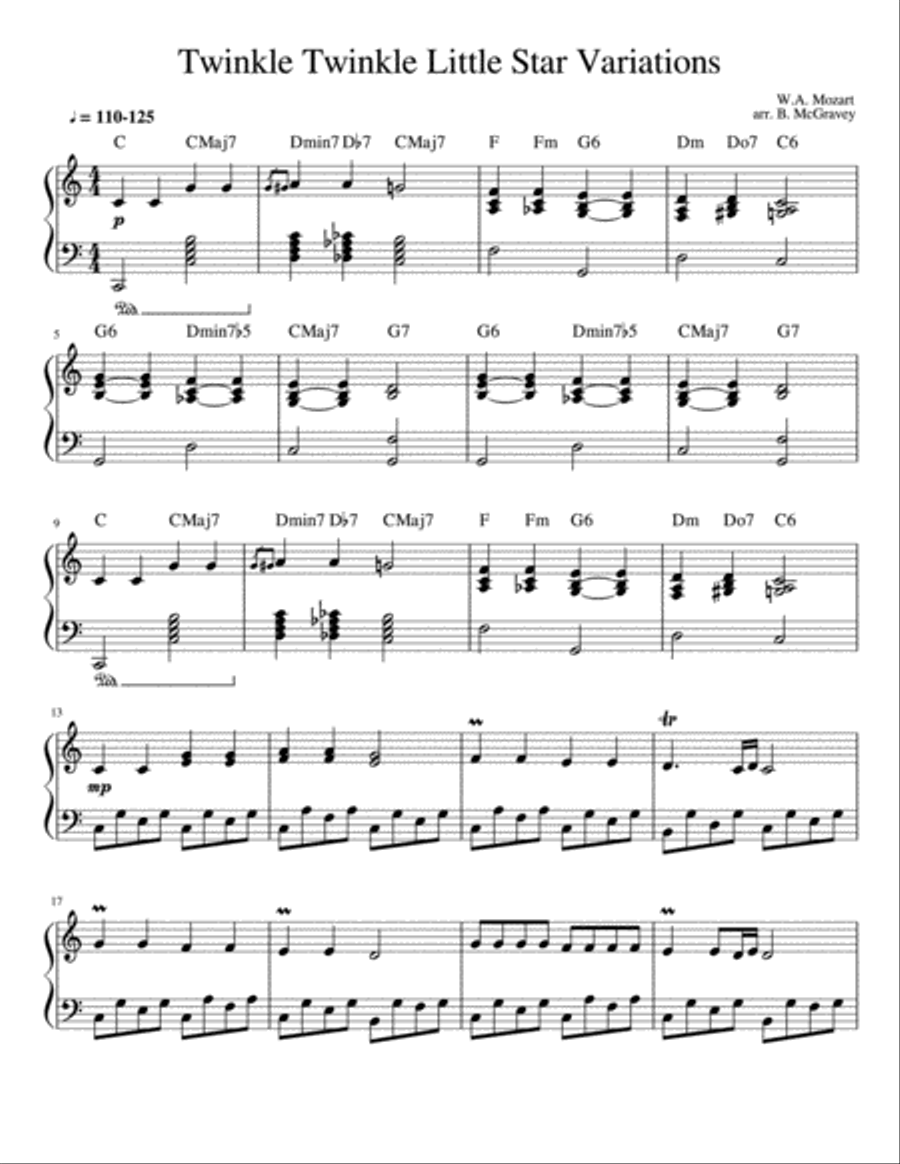 Twinkle Twinkle Little Star jazz and classical style variations solo piano