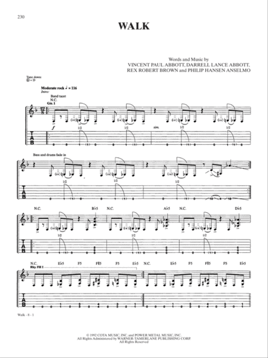 Walk by Pantera - Electric Guitar - Digital Sheet Music