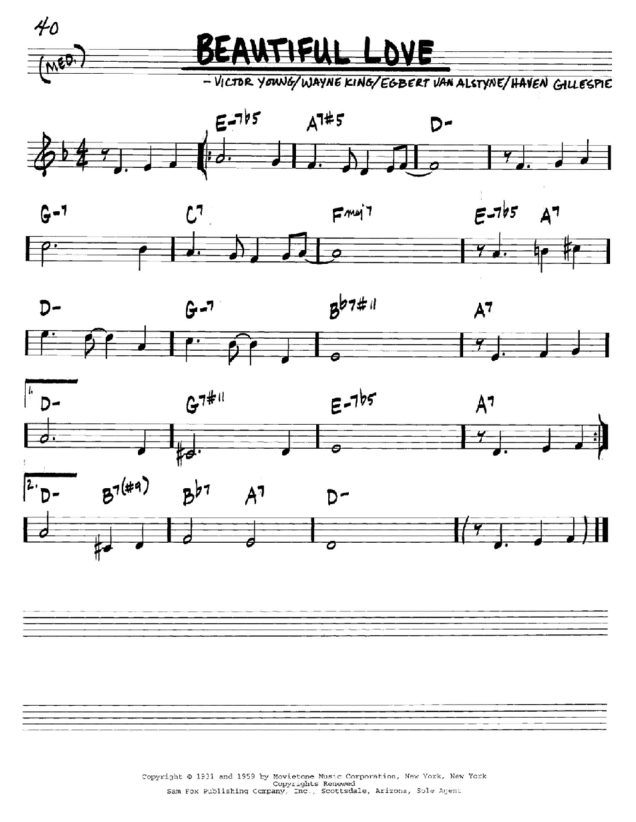 Beautiful Love by Bill Evans - C Instrument - Digital Sheet Music