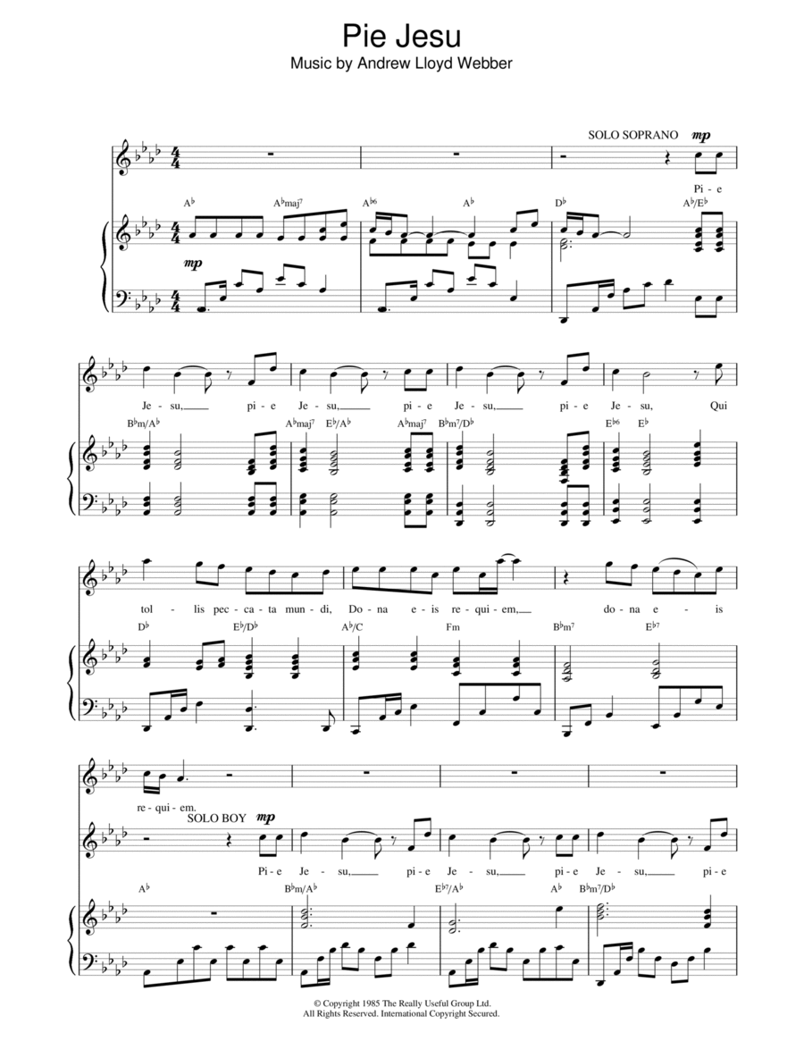 Pie Jesu by Andrew Lloyd Webber - Piano, Vocal, Guitar - Digital Sheet ...