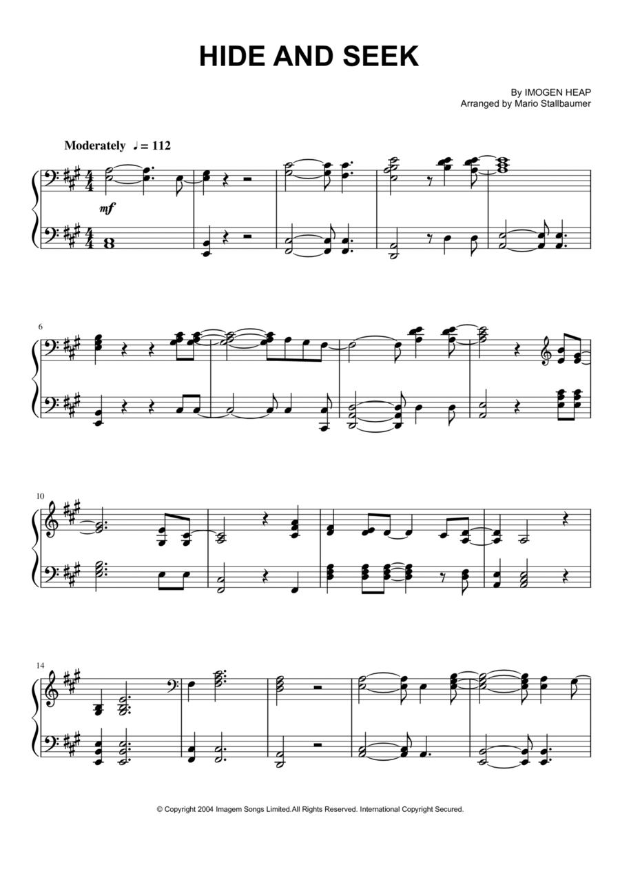 Hide And Seek by Imogen Heap - Piano Solo - Digital Sheet Music