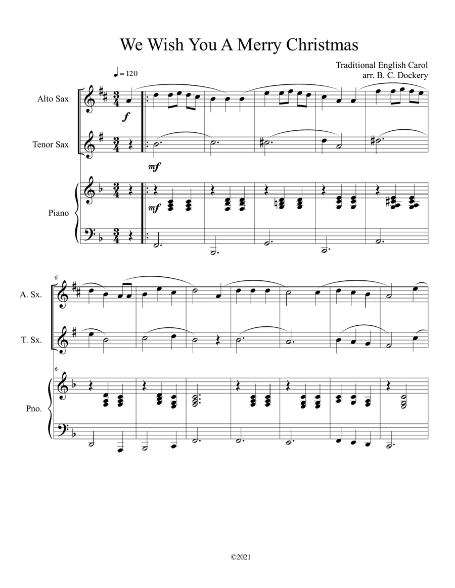 We Wish You A Merry Christmas (Alto and Tenor Sax Duet with Piano