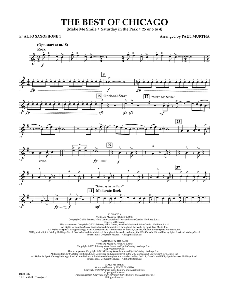 The Best Of Chicago Eb Alto Saxophone 1 by Paul Murtha Concert