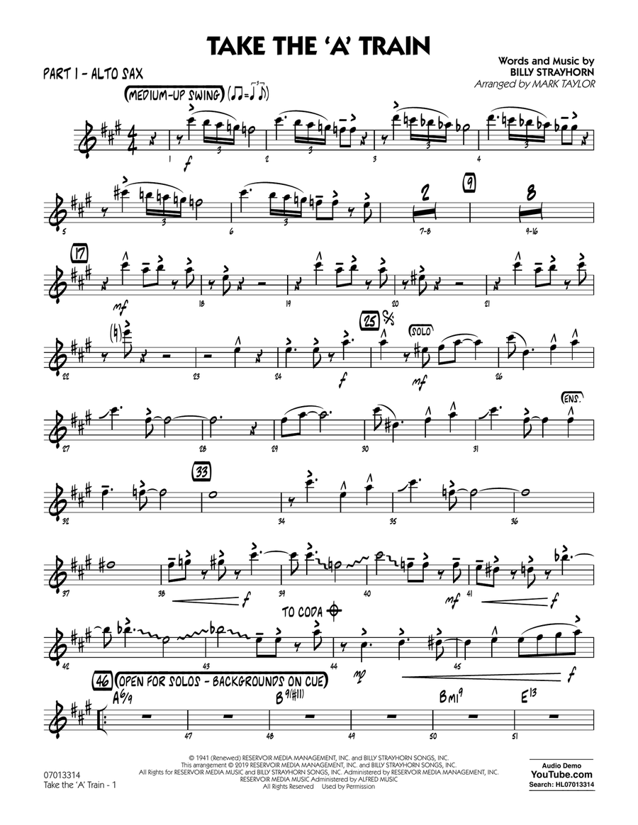 Take The A Train arr. Mark Taylor Part 1 Alto Sax by Duke