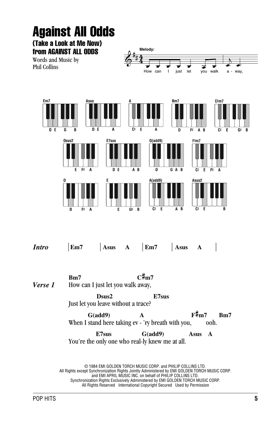 Against All Odds- Phil Collins Sheet music for Piano, Vocals