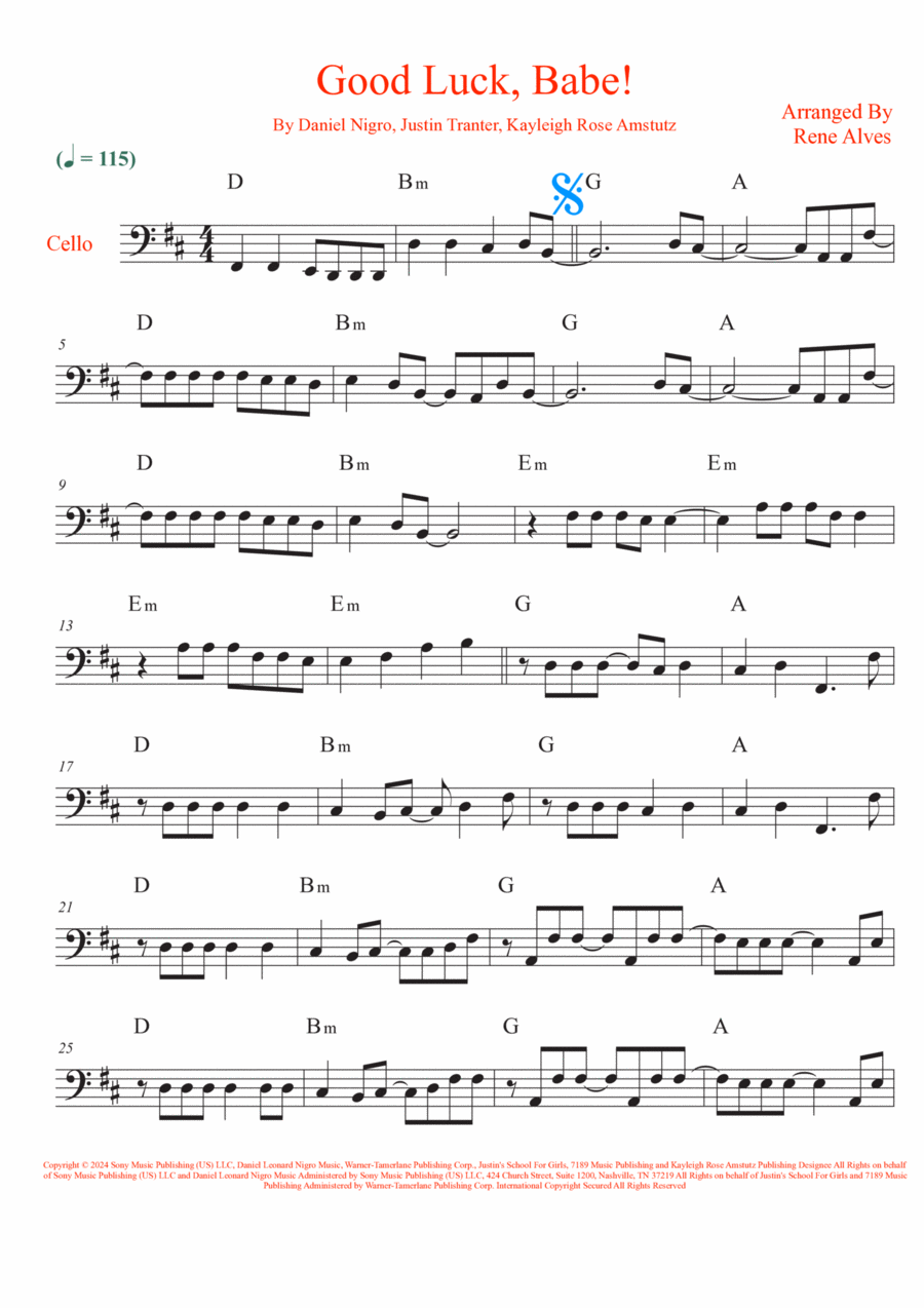 Good Luck Babe by Chappell Roan Cello Solo Digital Sheet Music Sheet Music Plus