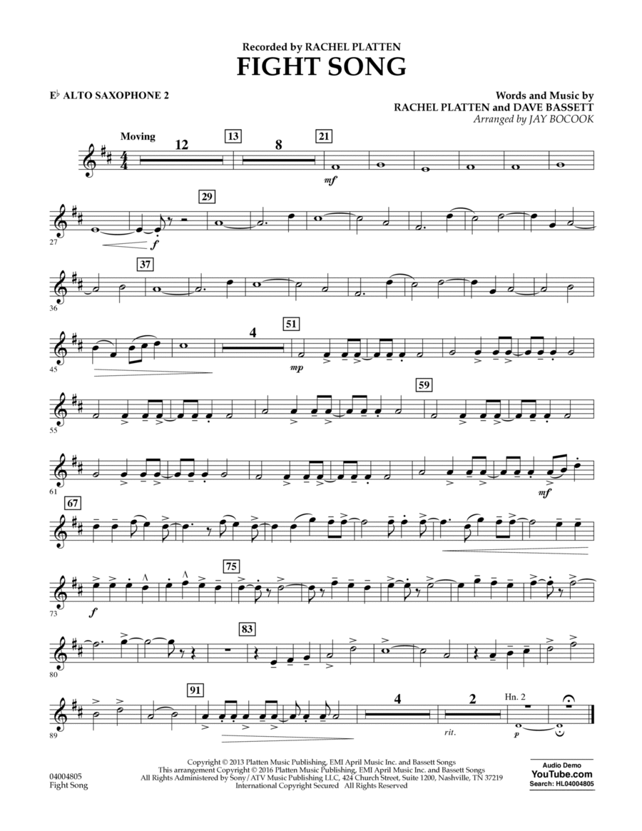 Fight Song - Eb Alto Saxophone 2 by Jay Bocook - Concert