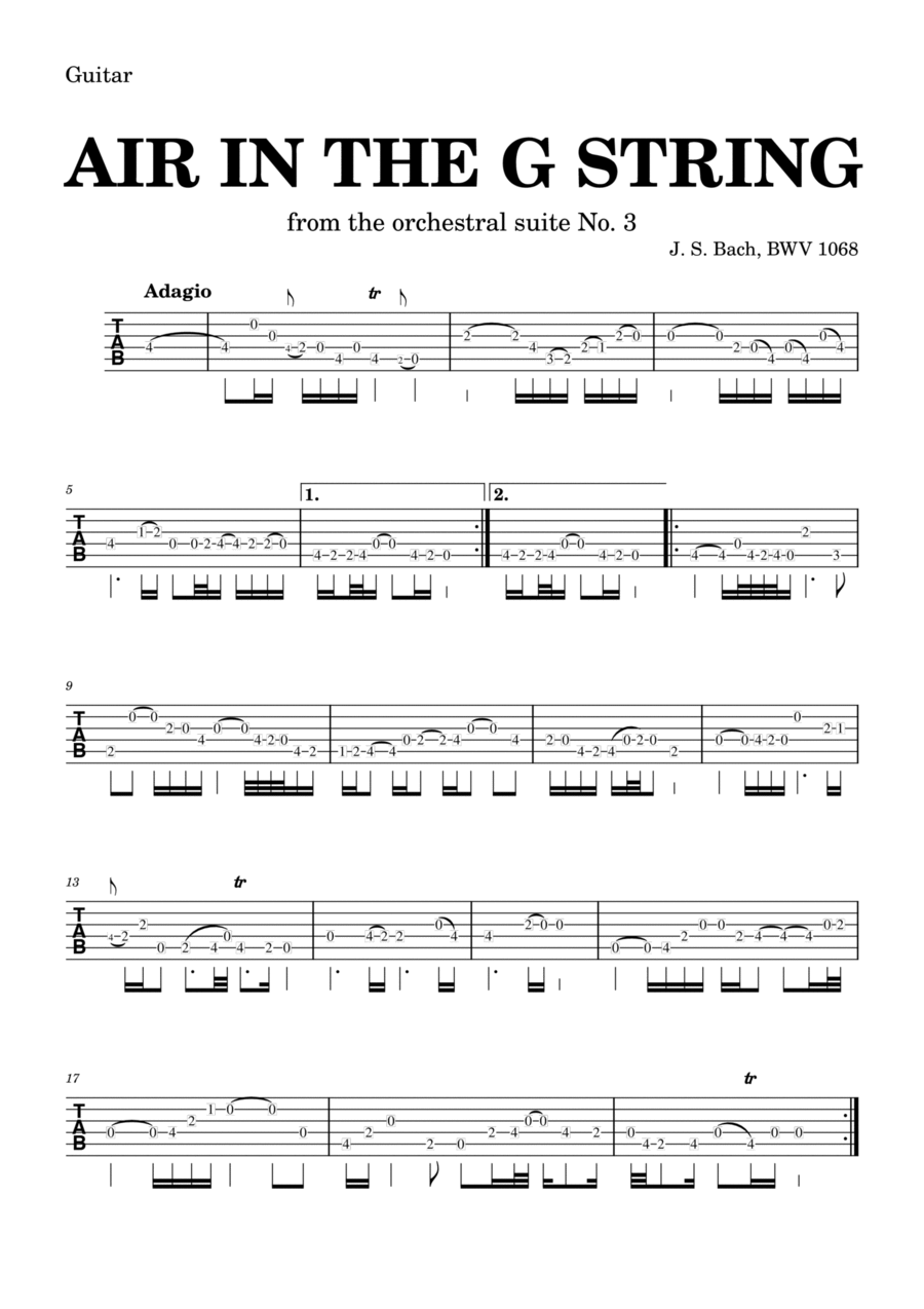 Air on the G string in D, BWV 1068 (accompanied) - GUITAR tab by Johann  Sebastian Bach - Piano, Vocal, Guitar - Digital Sheet Music