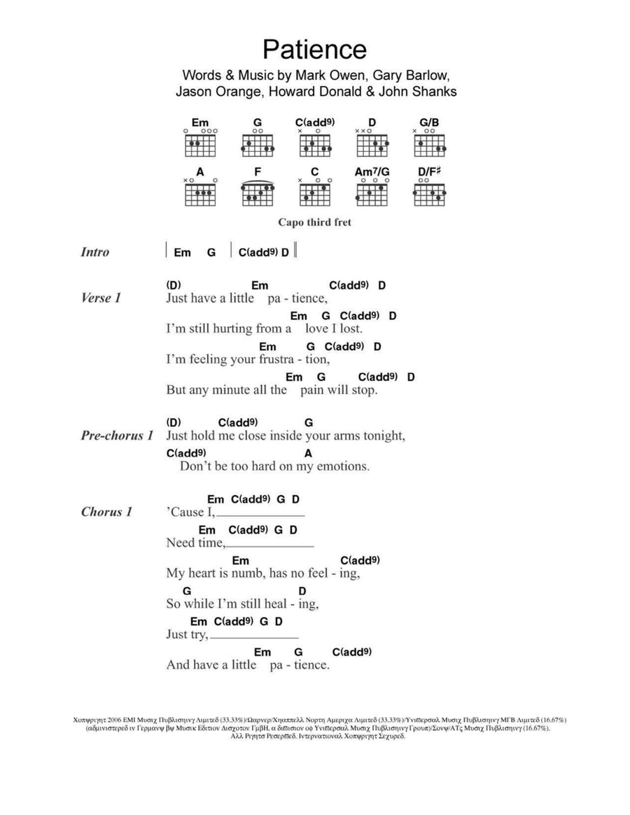 Patience sheet music for guitar (tablature, play-along) v3