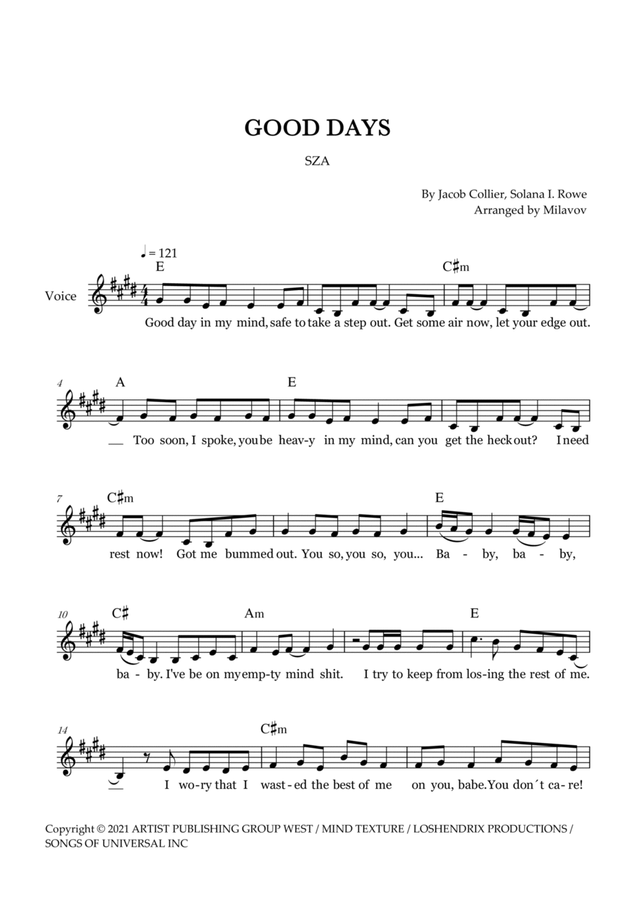 Good Days Piano Digital Sheet Music Sheet Music Plus