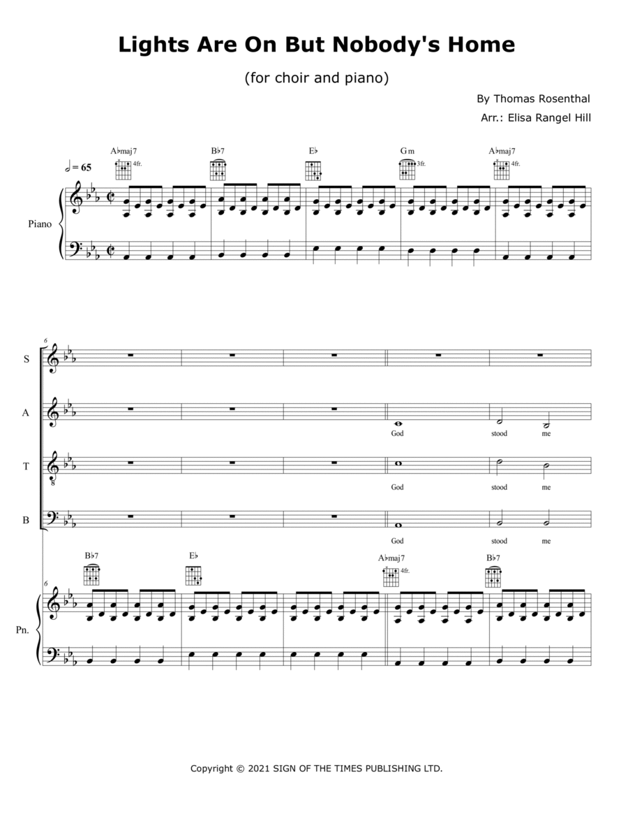 Lights Are On But Nobody's Home 4Part Digital Sheet Music Sheet