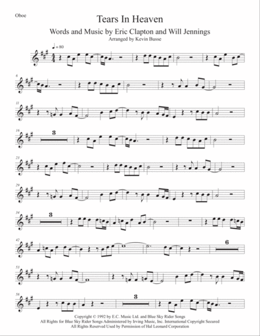 Eric Clapton Tears in Heaven Sheet Music in A Major