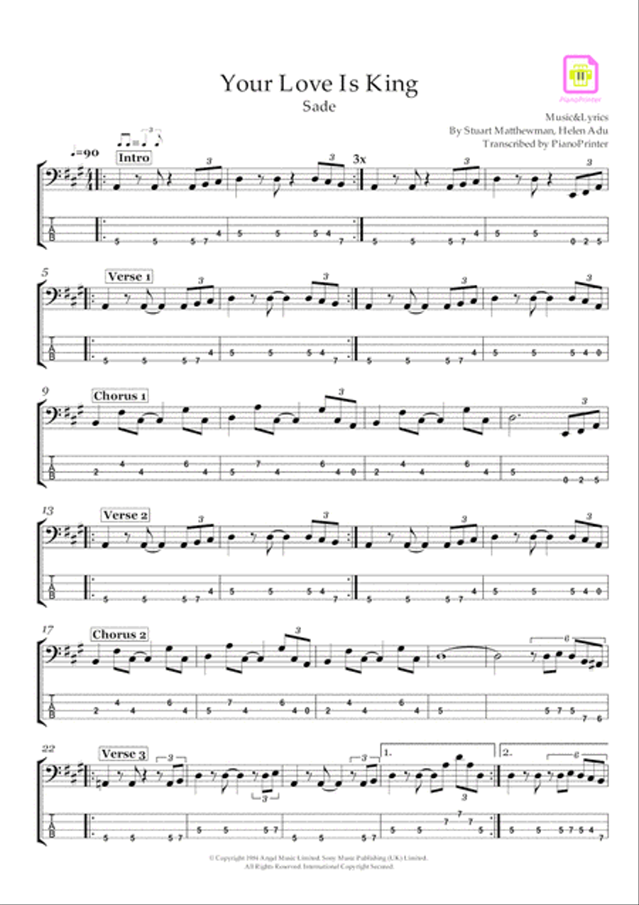 Your Love Is King by Sade - Electric Guitar - Digital Sheet Music