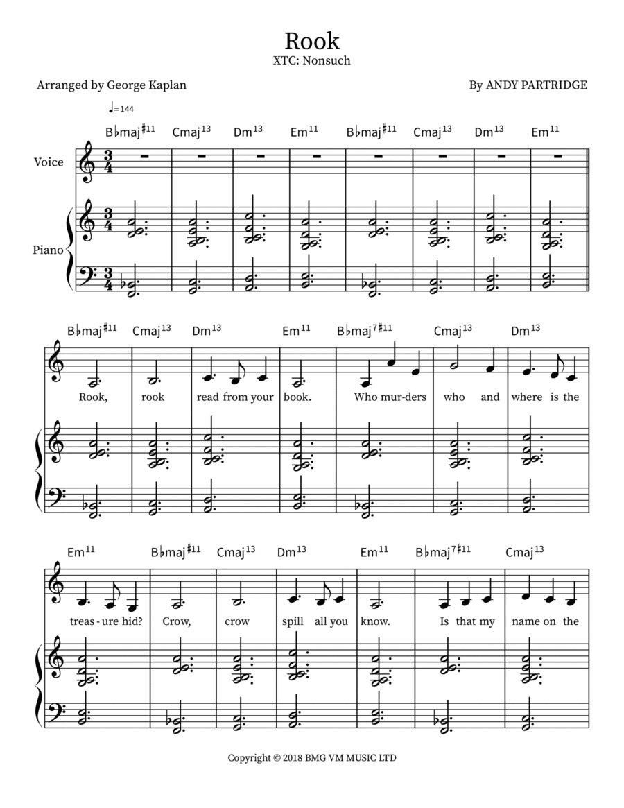 Rook by XTC - Voice - Digital Sheet Music | Sheet Music Plus
