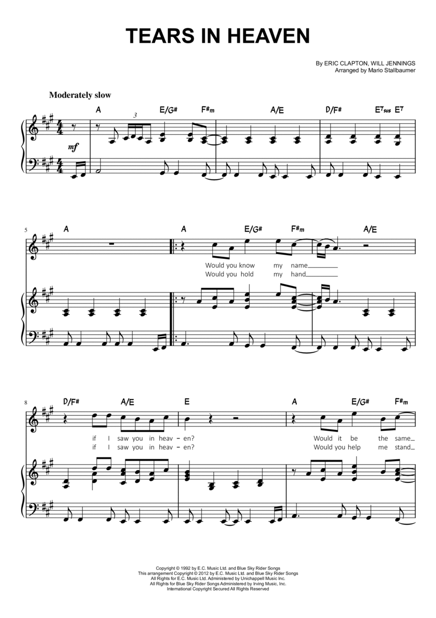 Tears In Heaven Sheet Music | Eric Clapton | Pro Vocal