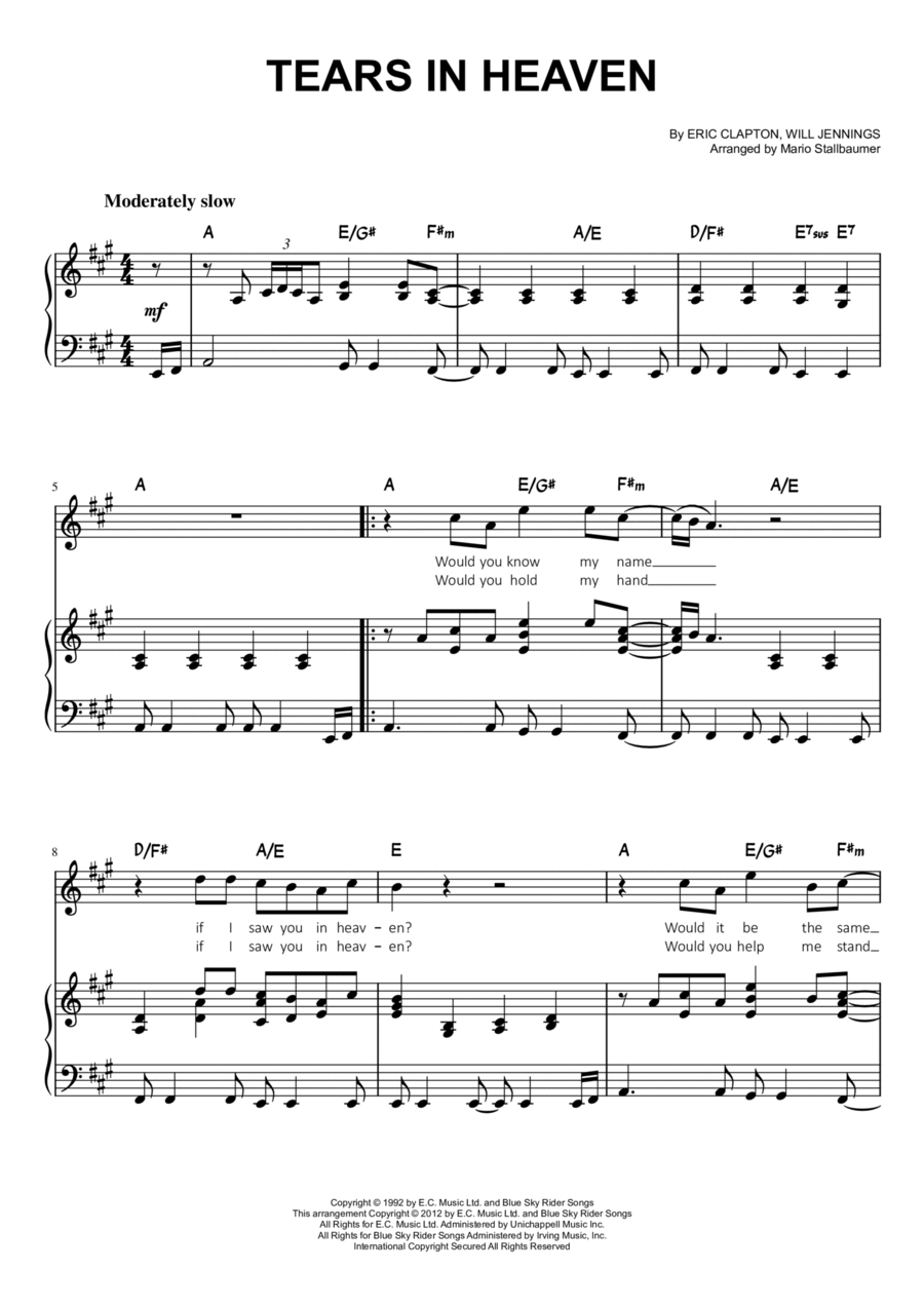 Tears in Heaven (Lead sheet with lyrics ) Sheet music for Piano (Solo) Easy