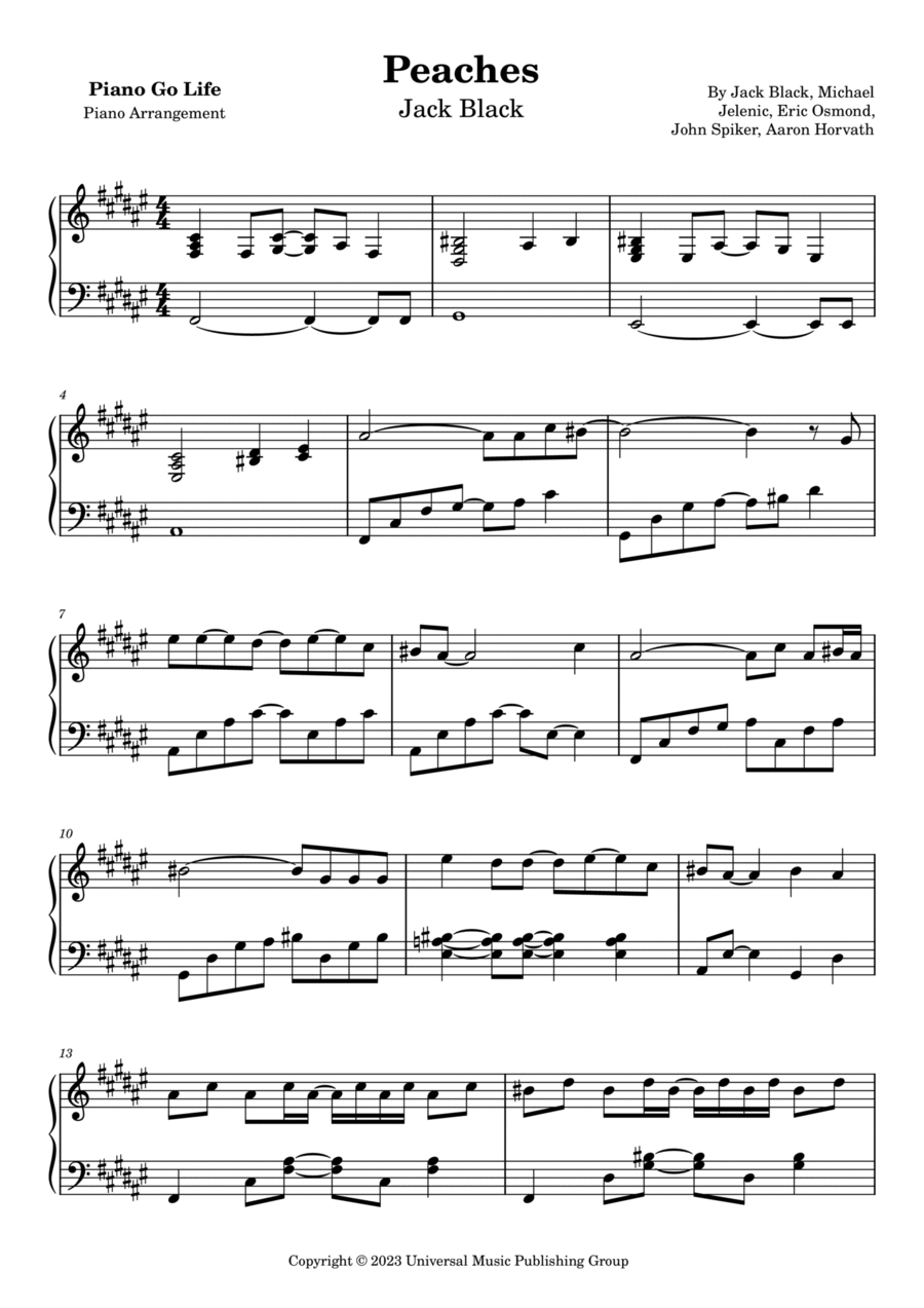 Jack Black — Peaches (Piano Sheet Music) in 2023