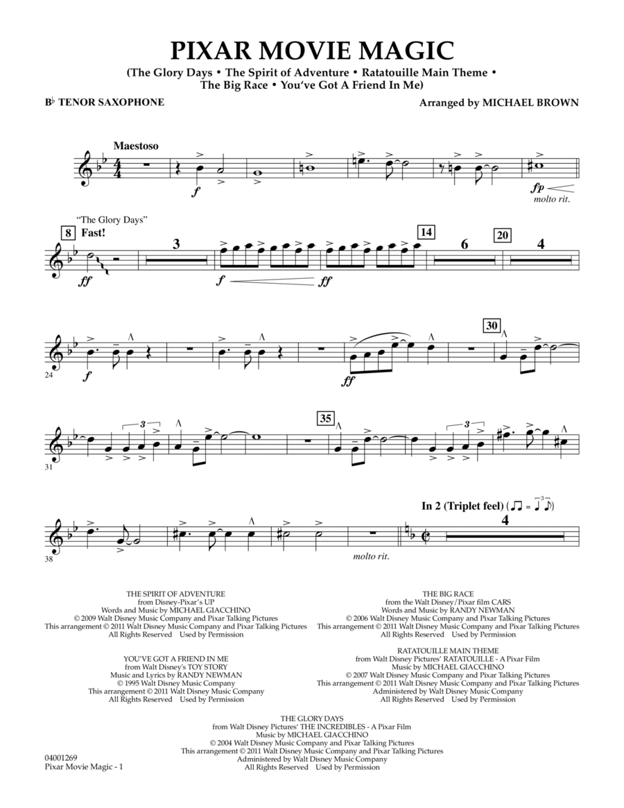 Pixar Movie Magic Bb Tenor Saxophone by Michael Brown Concert Band