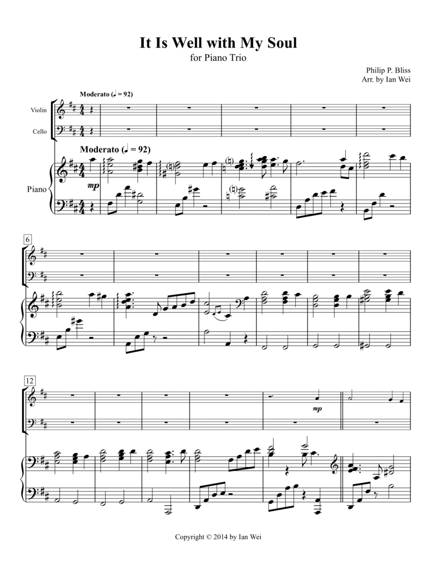 It Is Well with My Soul for Piano Trio by Philip P. Bliss Piano Trio Digital Sheet Music