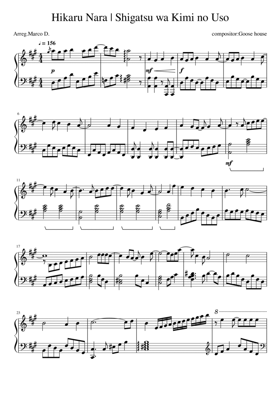 Hikaru Nara - Shigatsu wa - DucNghia's Piano - Sheet Music