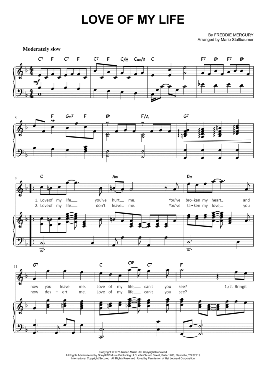 Queen: Love Of My Life sheet music for voice and piano (PDF)