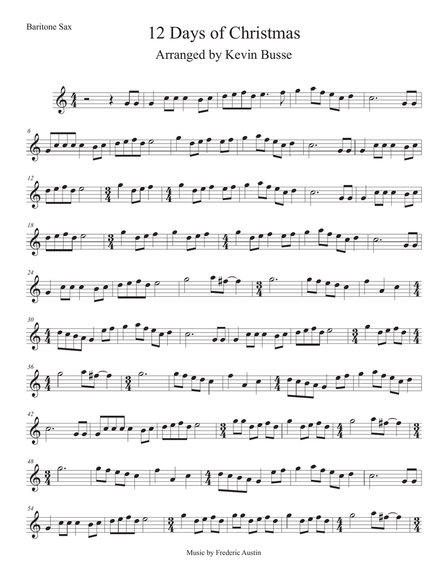 12 Days Of Christmas Easy key of C Bari Sax Baritone Saxophone Digital Sheet Music Sheet Music Plus