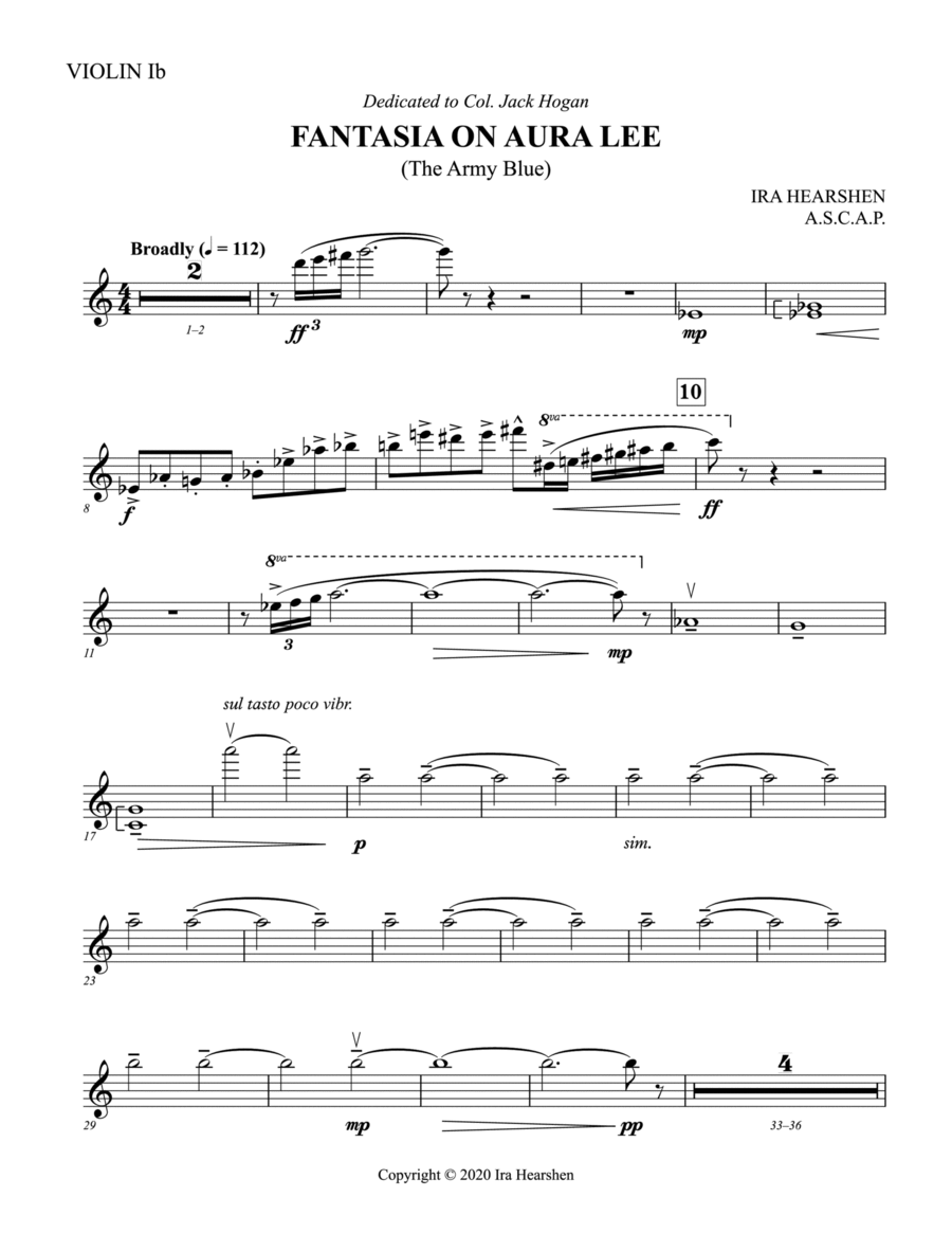 Fantasia on Aura Lee: Violin 1B - Full Orchestra - Digital Sheet Music ...