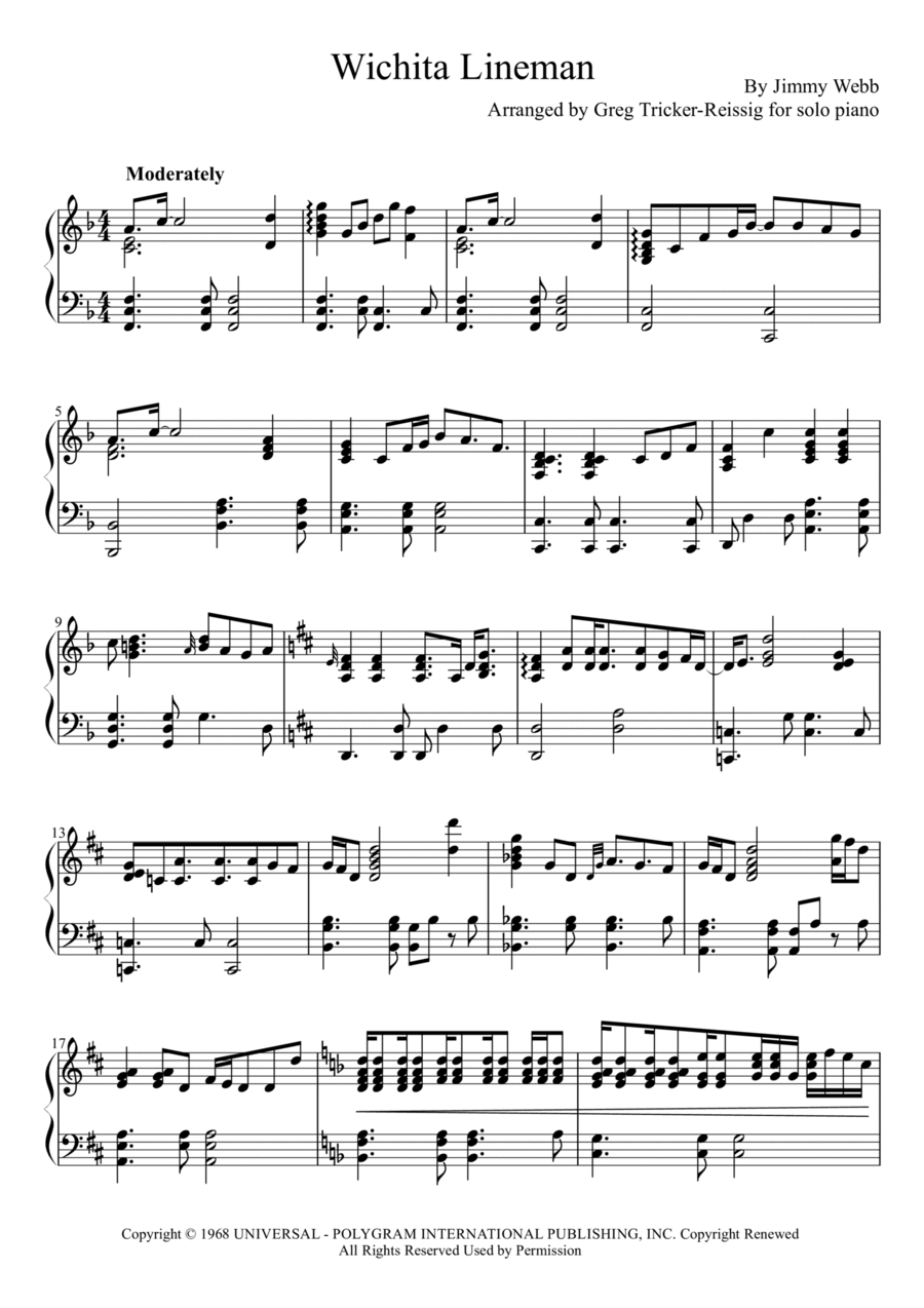 Wichita Lineman By Glen Campbell Piano Solo Digital Sheet Music Wichita Lineman By Glen Campbell Piano Solo Digital Sheet Music