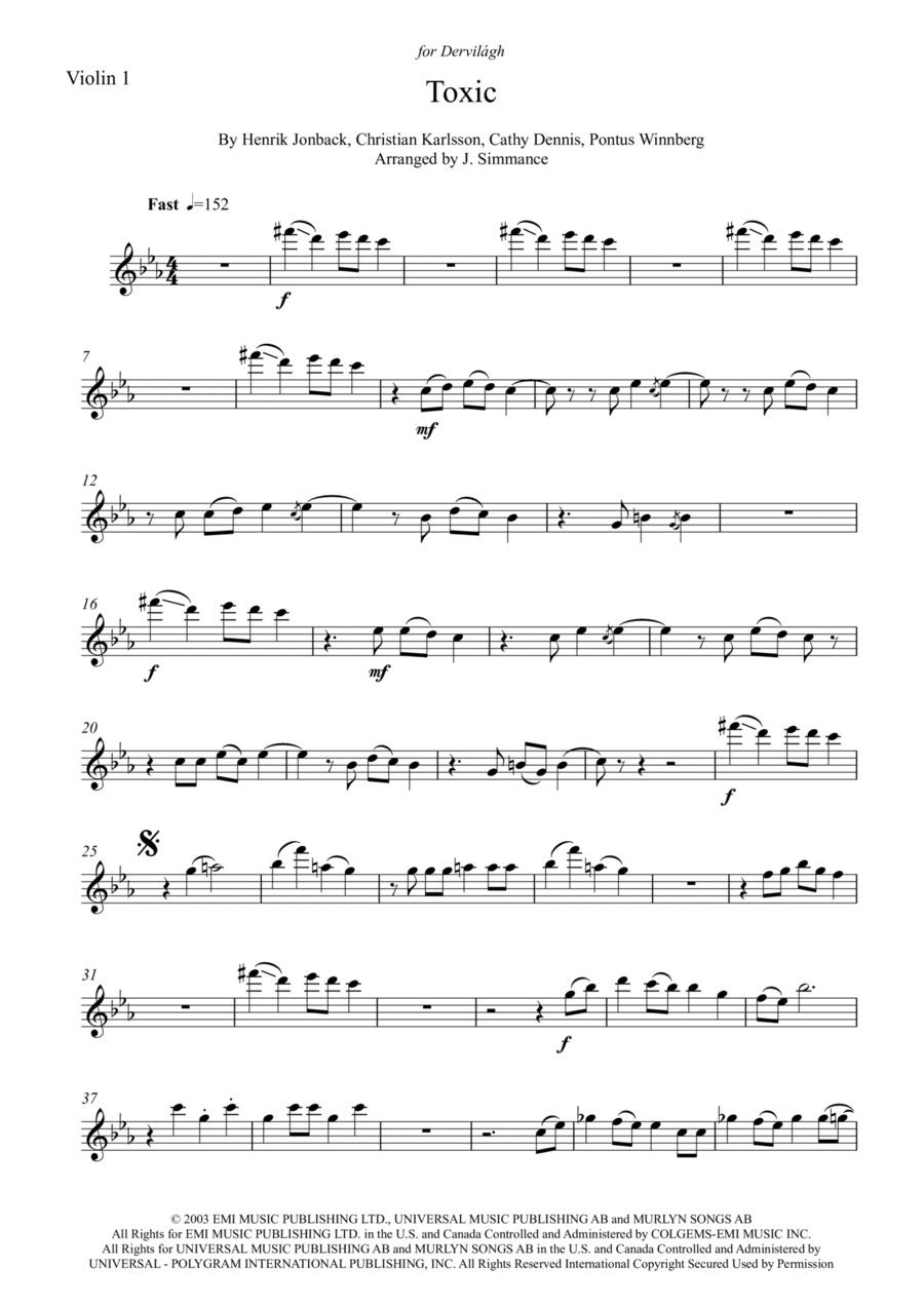 ☆ Britney Spears-Toxic Violin Score pdf, - Free Score Download ☆