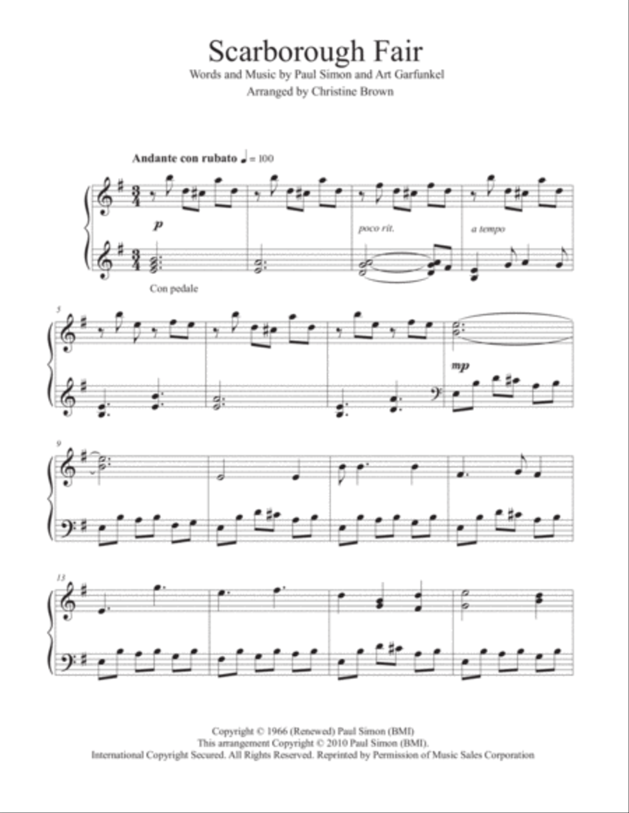 Song - Scarborough Fair - Choral and Vocal sheet music arrangements