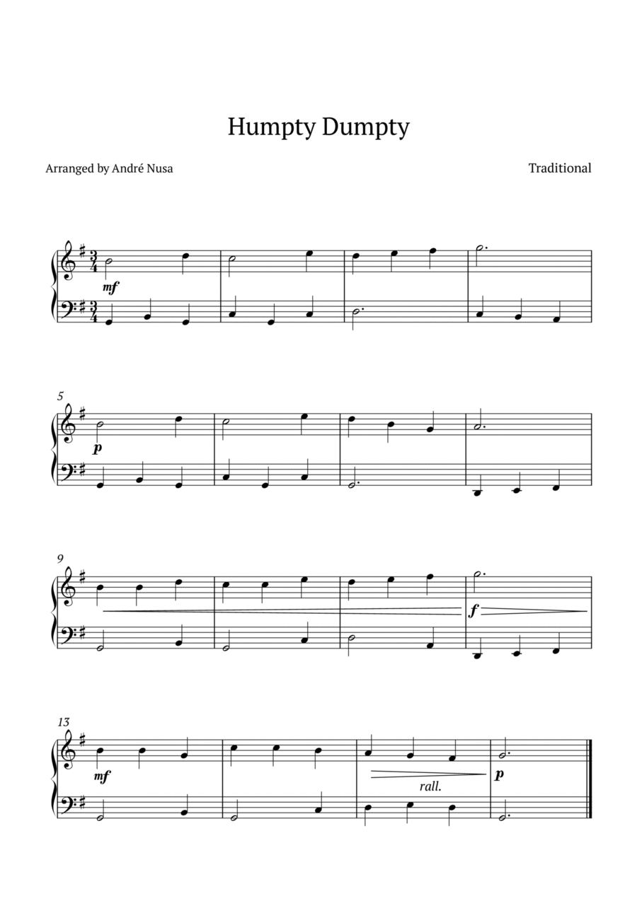 Humpty Dumpty by Traditional Piano Method Digital Sheet Music