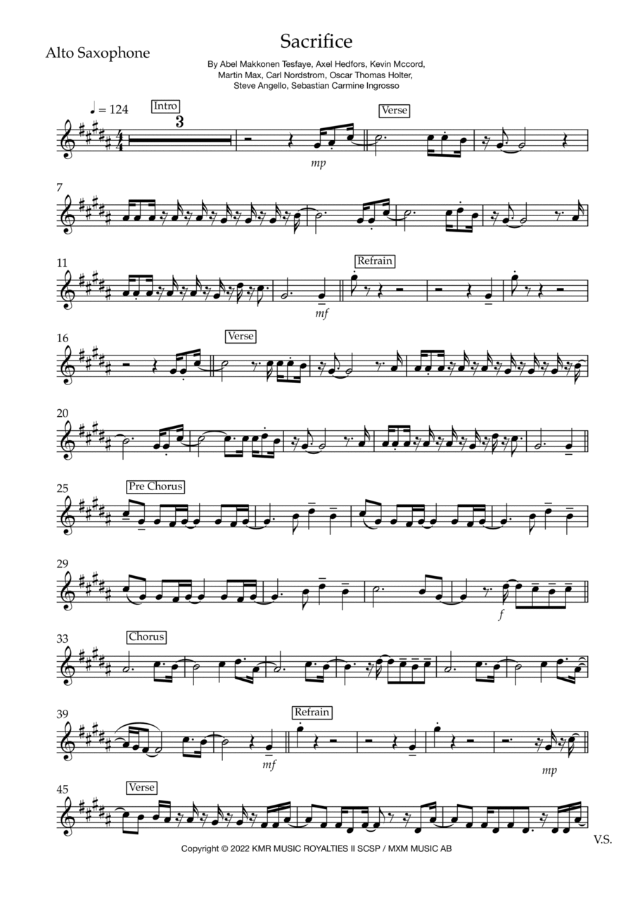 Sacrifice by The Weeknd - Baritone Saxophone - Digital Sheet Music,  sacrifice the weeknd 