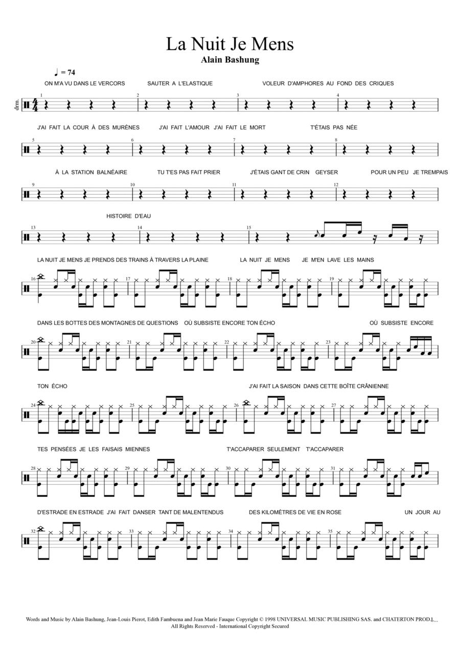 La Nuit Je Mens Drum Set Digital Sheet Music Sheet Music Plus