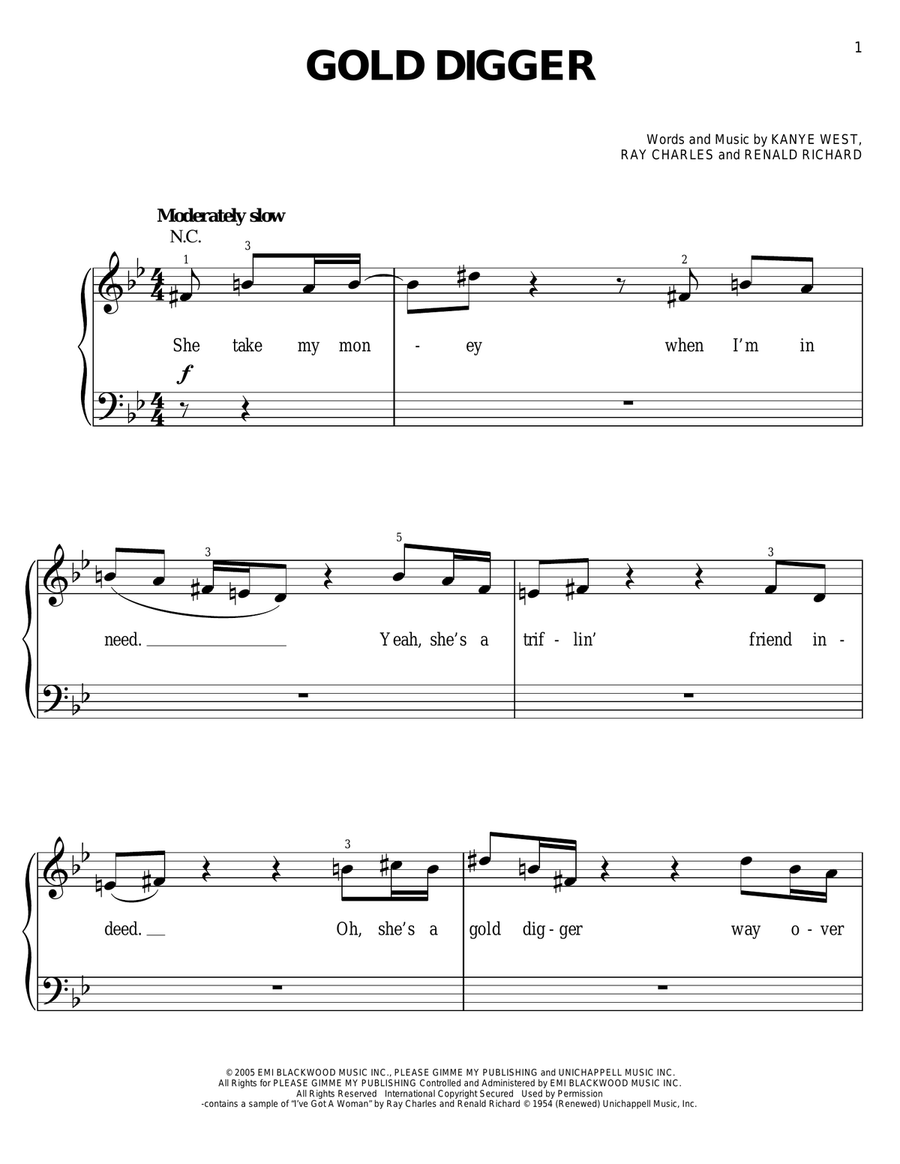 Gold Digger sheet music for piano solo (PDF-interactive)