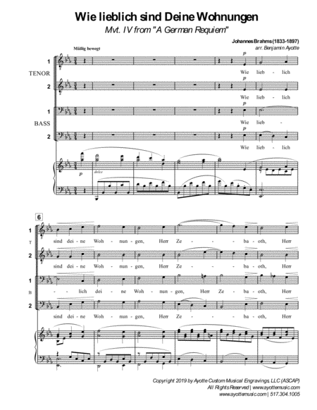 Um Réquiem Alemão, Op. 45 - VI. Denn wir haben hie keine bleibende Statt  (Brahms) - Partitura para Piano