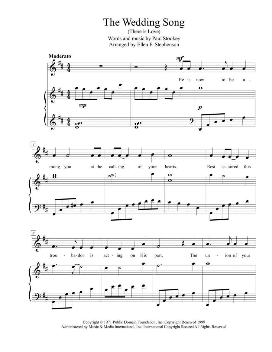 Wedding Song (there Is Love) by Paul Stookey Voice Digital Sheet