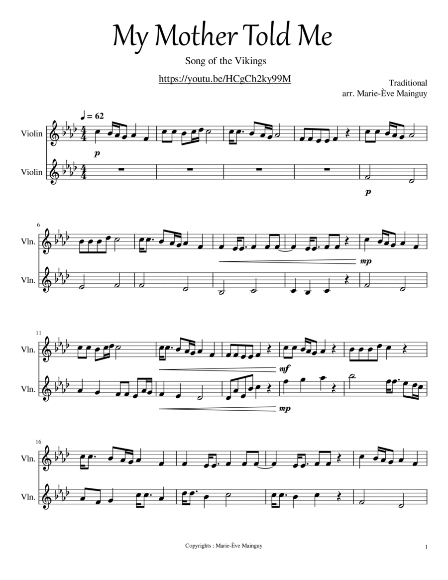 My Mother Told Me by Traditional String Duet Digital Sheet Music Sheet Music Plus