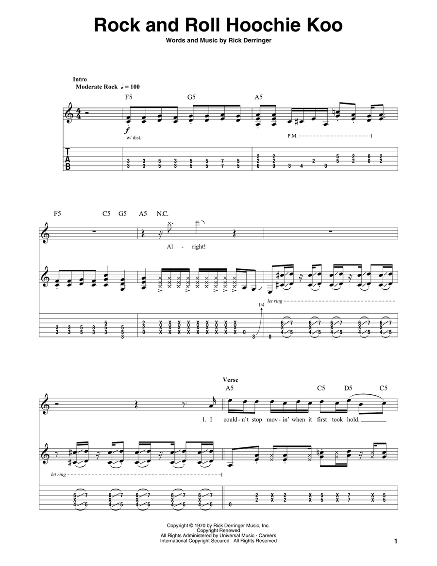 Rock And Roll Hoochie Koo by Rick Derringer - Guitar Chords/Lyrics - Guitar  Instructor