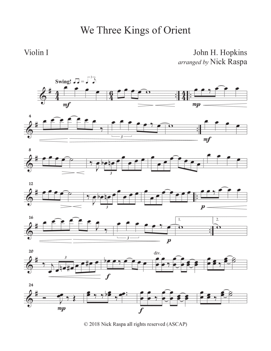 We Three Kings of Orient (String Orchestra) Violin I part by John Henry