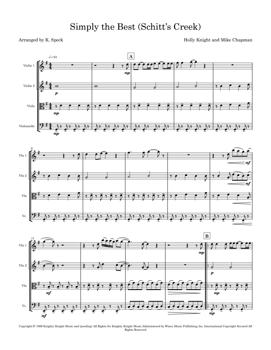 The Best (simply The Best) by Tina Turner - String Quartet - Digital ...