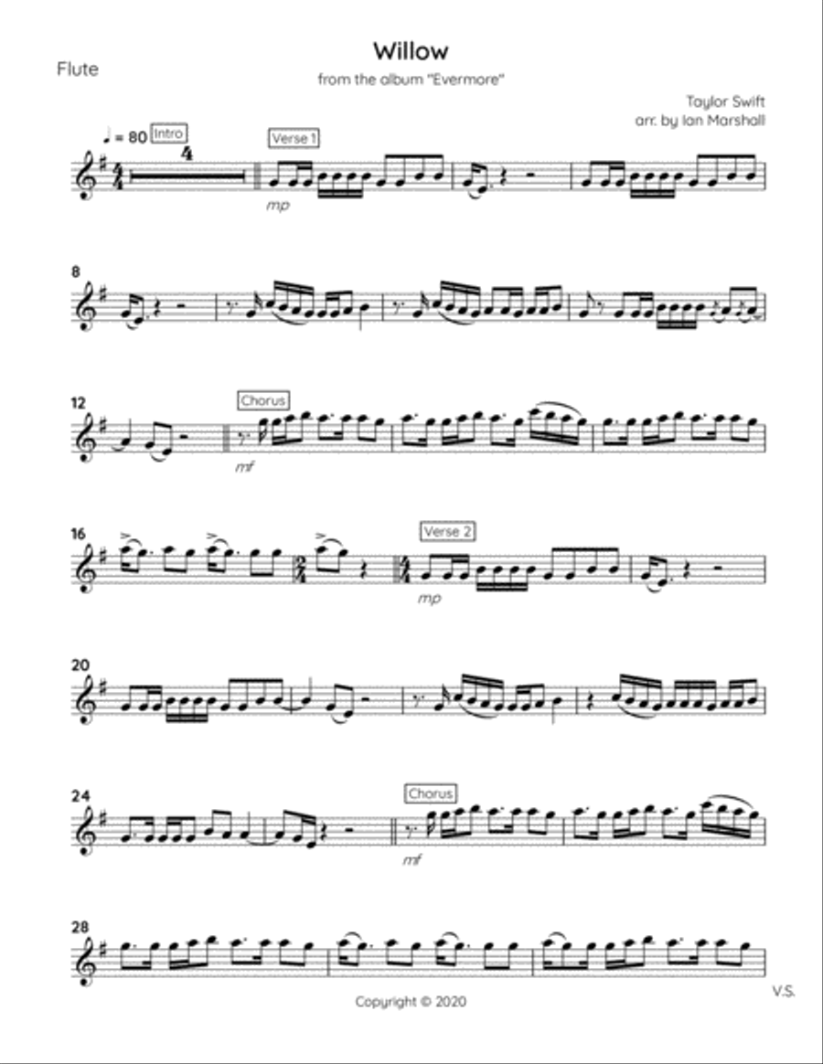 Willow by Taylor Swift Flute Solo Digital Sheet Music Sheet Music Plus