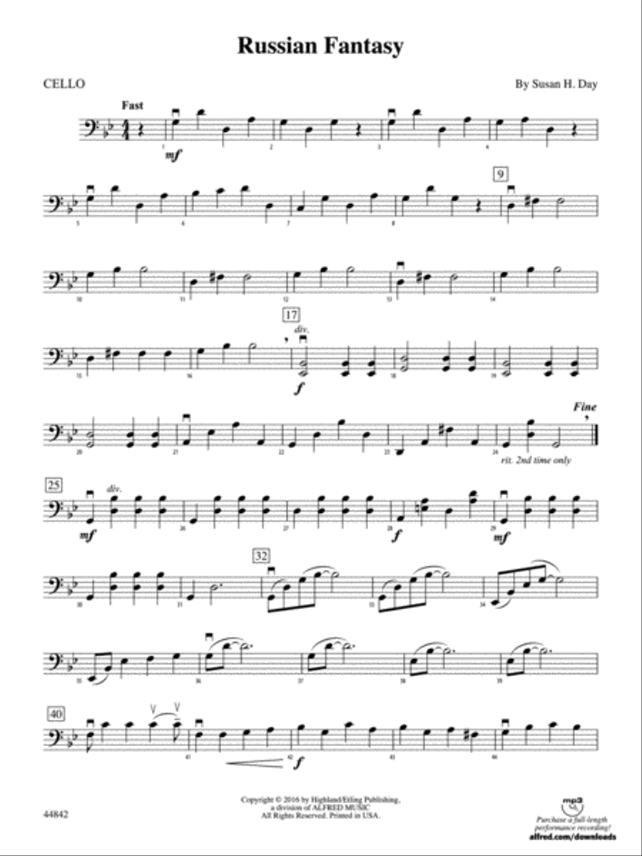Russian Fantasy Cello String Orchestra Digital Sheet Music