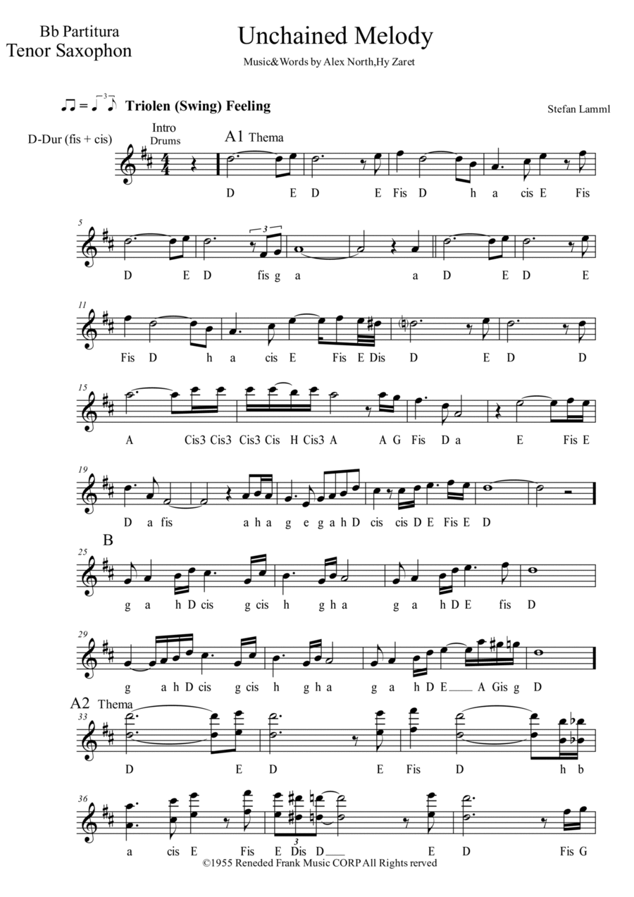 Unchained Melody by Hy Zaret - Tenor Saxophone - Digital