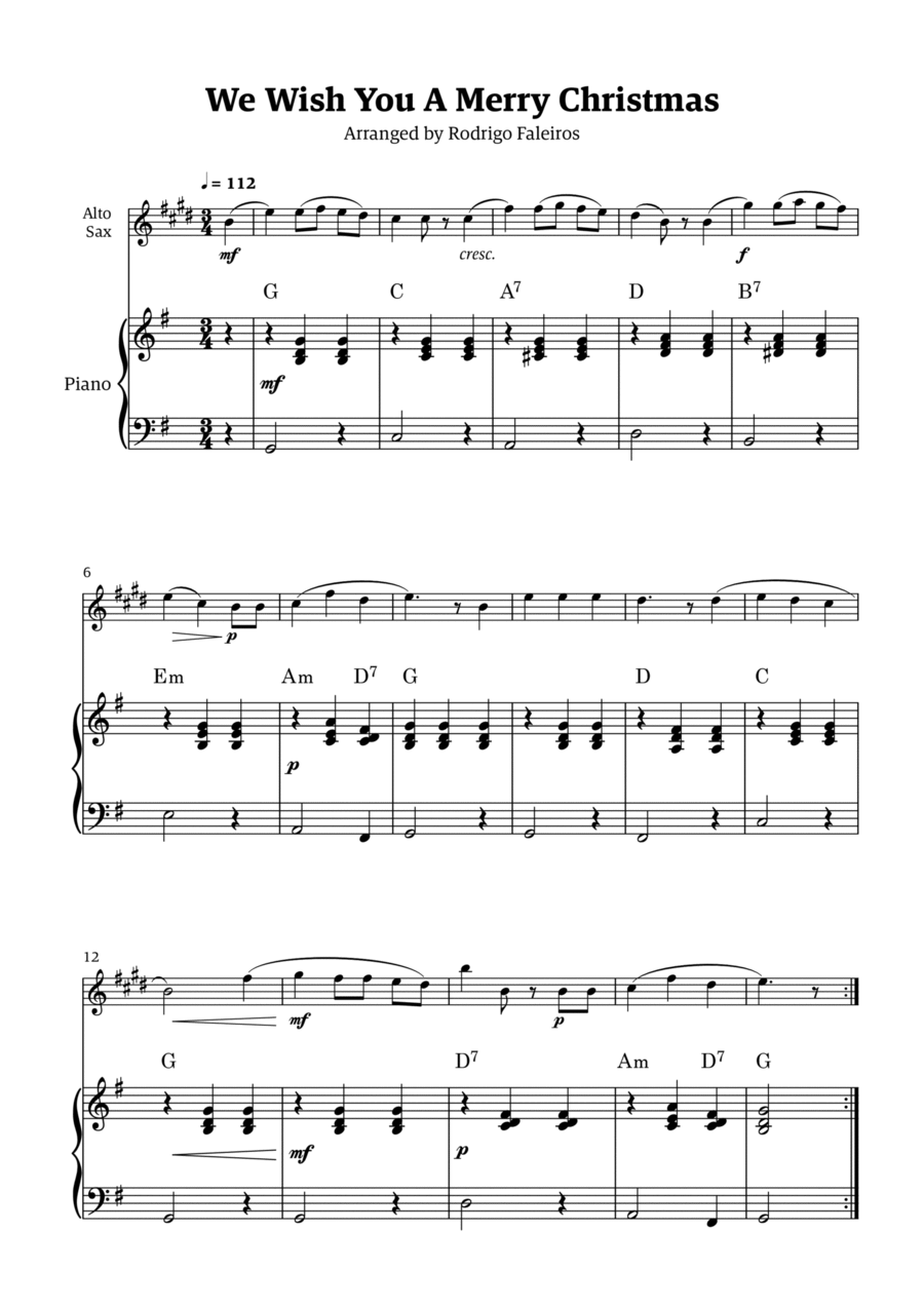 We Wish You a Merry Christmas (for solo alto sax with piano